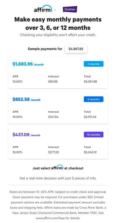 Stubhub Affirm