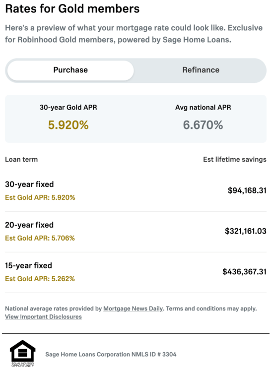 Robinhood mortgage